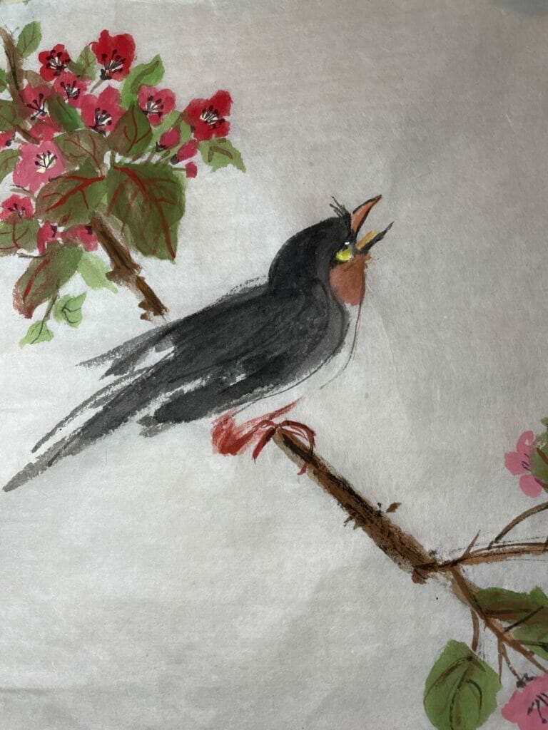 bird with red flower