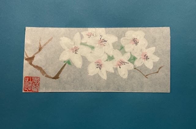 cherry blossoms on blue